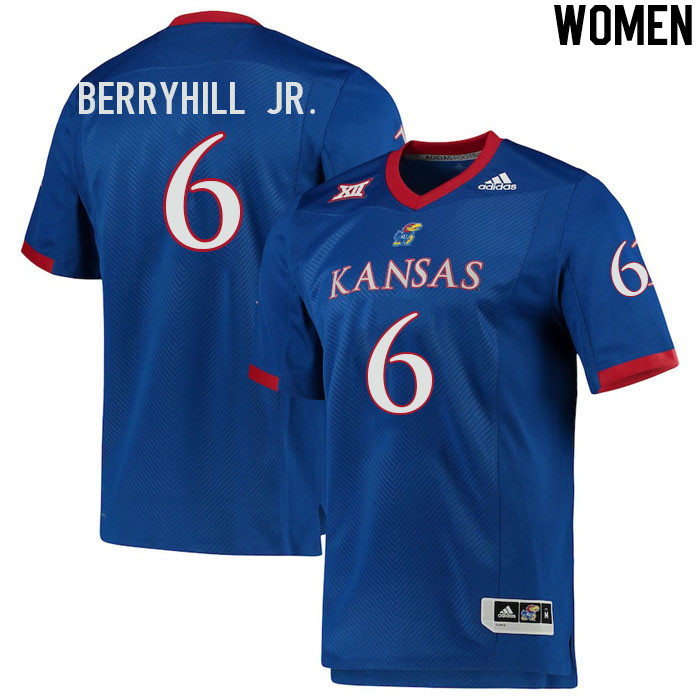 Women #6 Taiwan Berryhill Jr. Kansas Jayhawks College Football Jerseys Stitched Sale-Royal - Click Image to Close